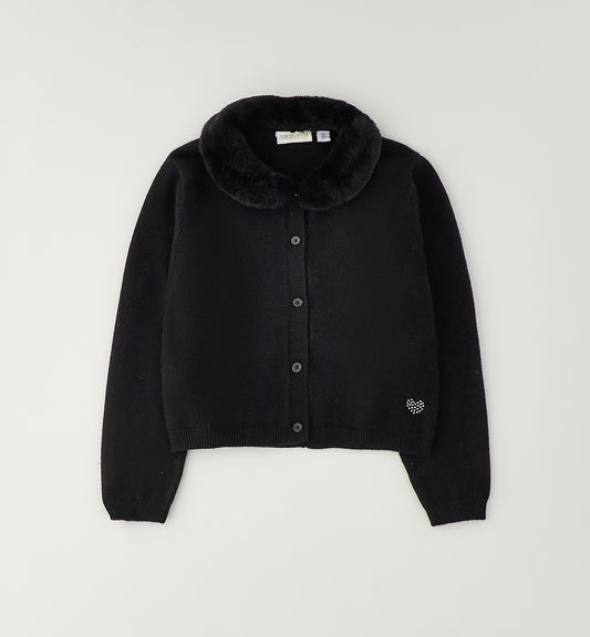 SARABANDA - cardigan collo in pelliccia nero - invernale