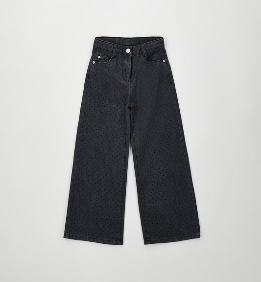 SARABANDA - jeans palazzo brillantini nero - invernale