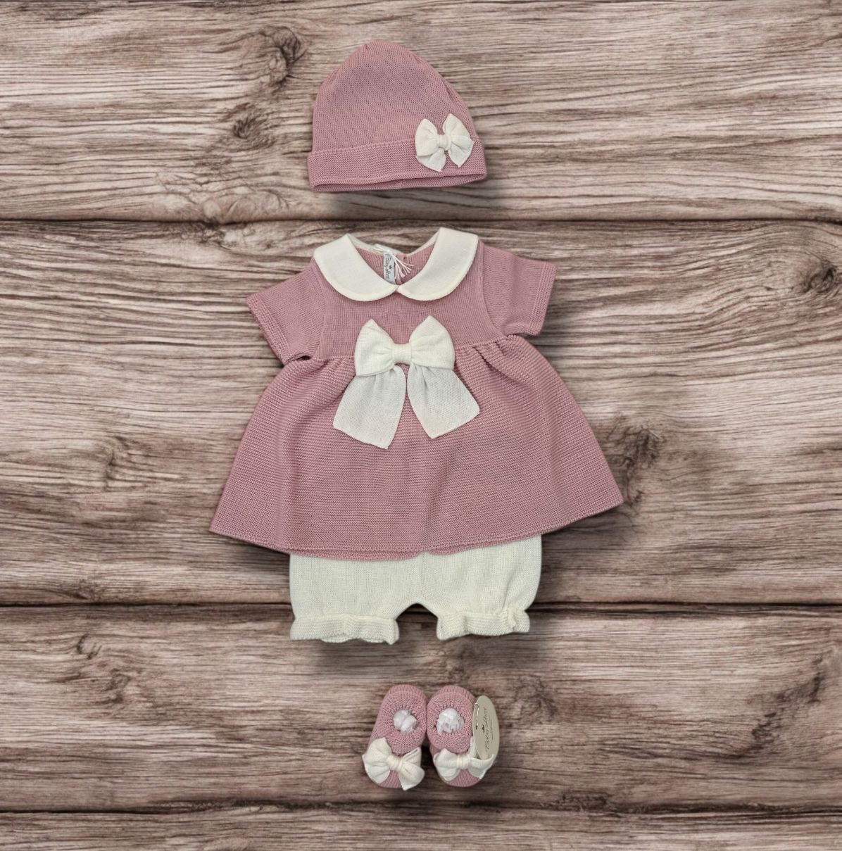 BABY LORD - completo 2pz + cuffietta + scarpine corto corredino est 25 - GIRL