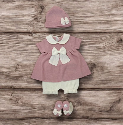 BABY LORD - completo 2pz + cuffietta + scarpine corto corredino est 25 - GIRL