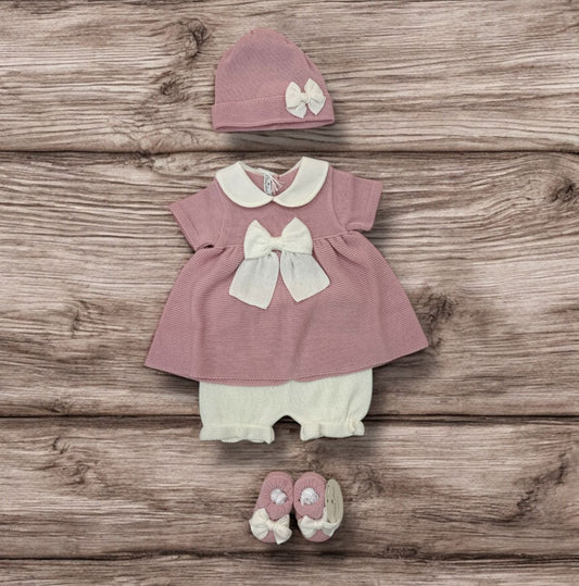 BABY LORD - completo 2pz + cuffietta + scarpine corto corredino est 25 - GIRL