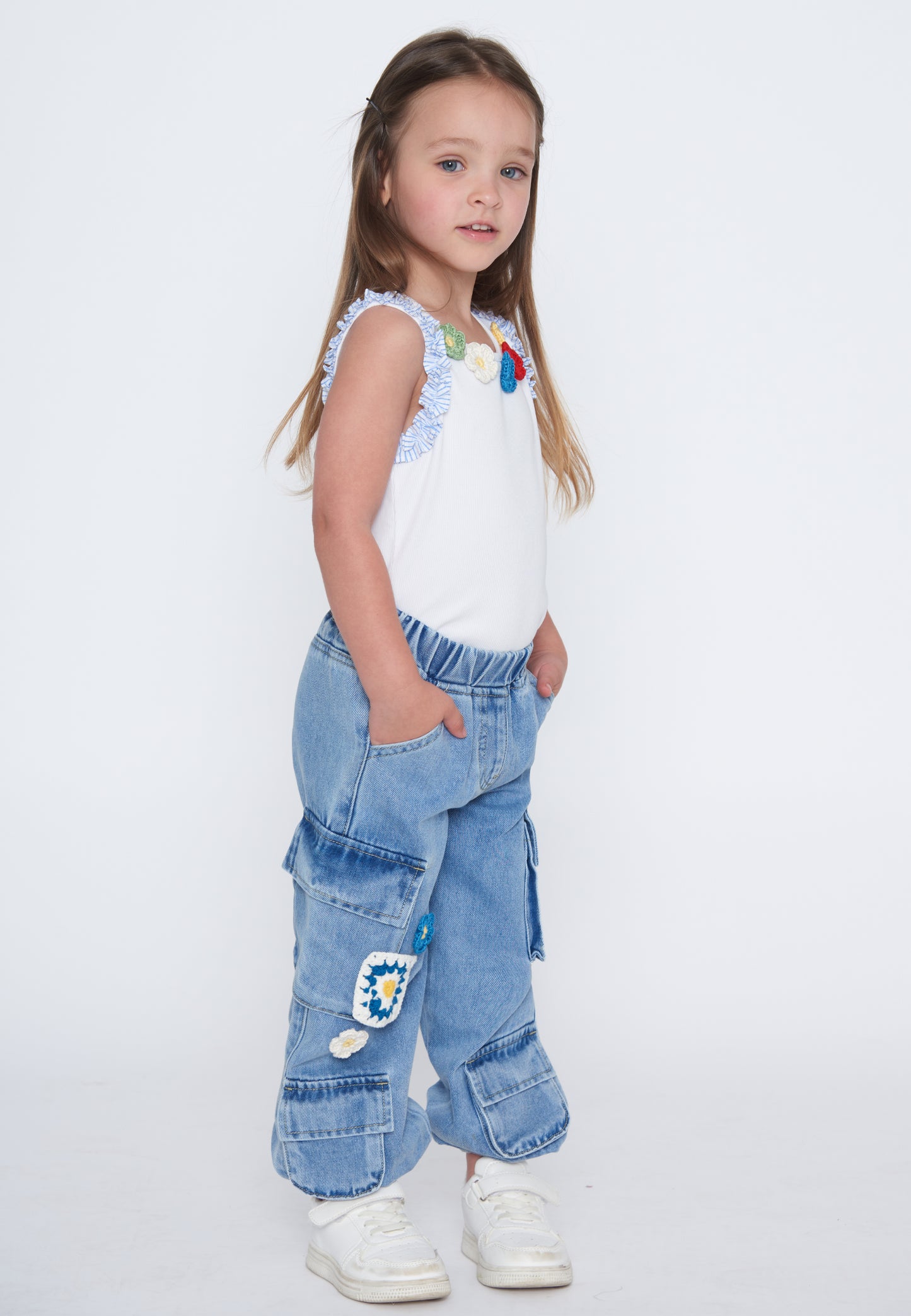 TO BE TOO - jeans cargo fiori ricamati abbigliamento est 25 j - GIRL
