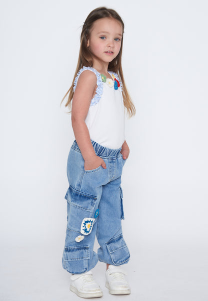 TO BE TOO - jeans cargo fiori ricamati abbigliamento est 25 j - GIRL