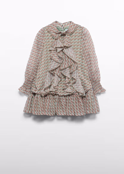 ABEL & LULA - vestito chiffon stampa verde/beige - invernale