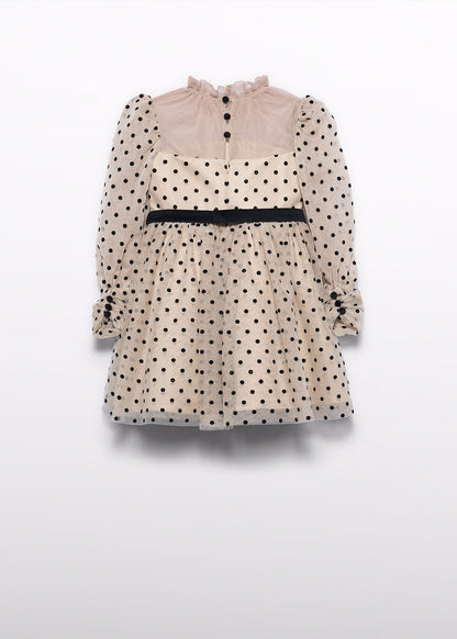 ABEL & LULA - vestito tulle pois beige/nero - invernale