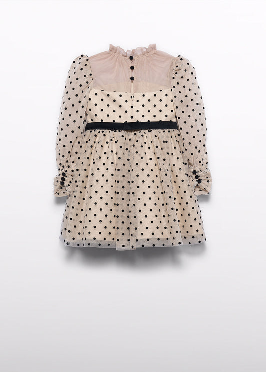 ABEL & LULA - vestito tulle pois beige/nero - invernale