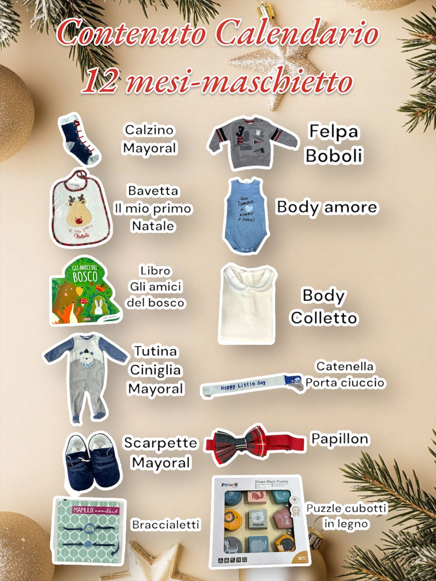 CALENDARIO DELL'AVVENTO BY MAMMA & BIMBO 12 MESI BOY