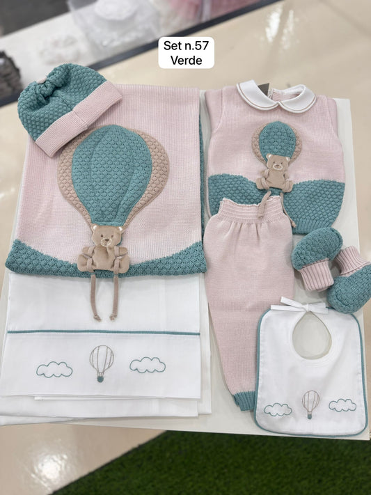 MARLU' - completo 2 pz mongolfiera 100% lana (set. 57 verde) corredino invernale 25/26 - UNISEX