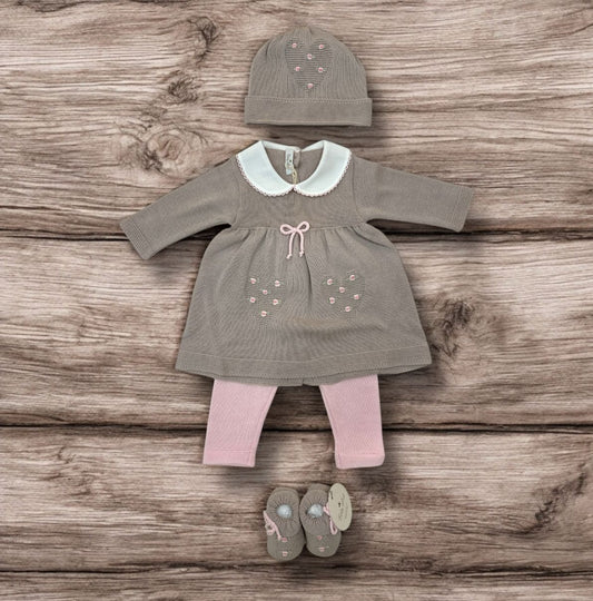 BABY LORD - completo 2pz + cuffietta + scarpine cuori e rose corredino est 25 - GIRL