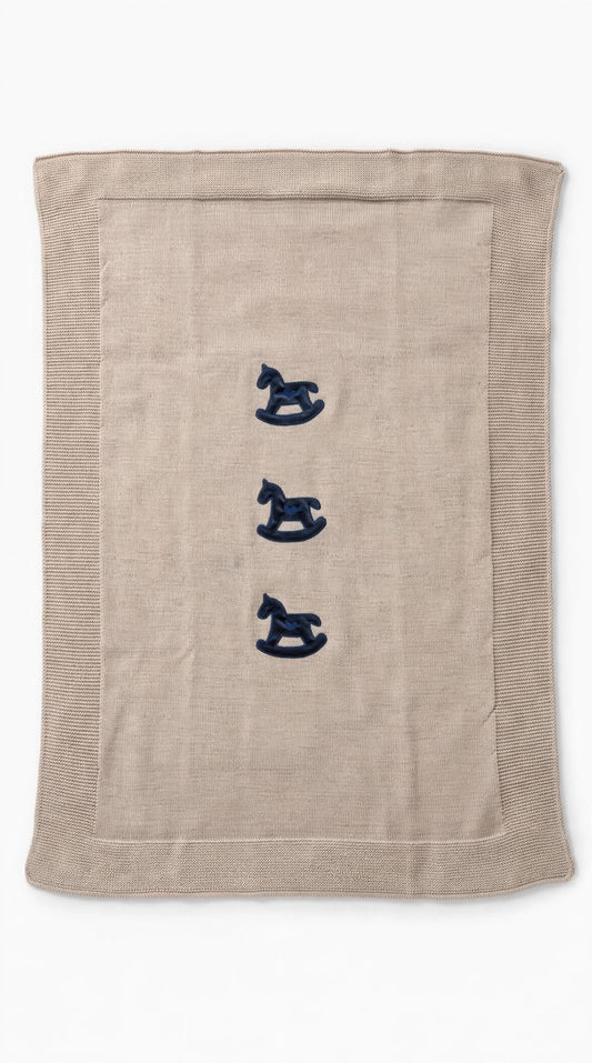 BABY LORD - coperta cavalluccio lana 100% corda/blu - invernale