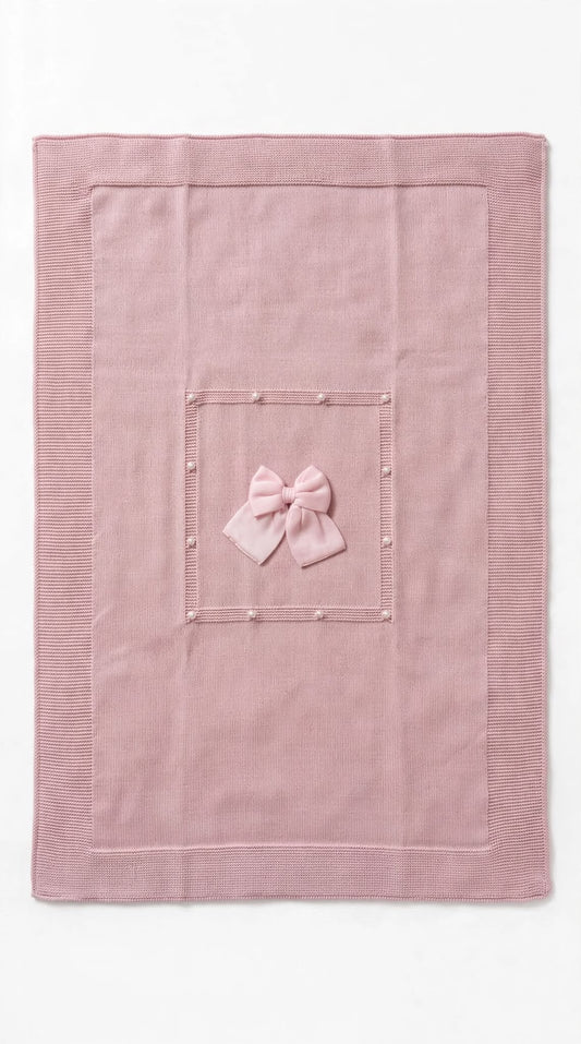 BABY LORD - coperta ninfee e fiocco lana 100% rosa antico/rosa - invernale
