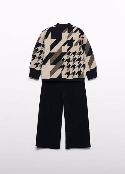 ABEL & LULA - completo pantalone maglia beige/nero - invernale