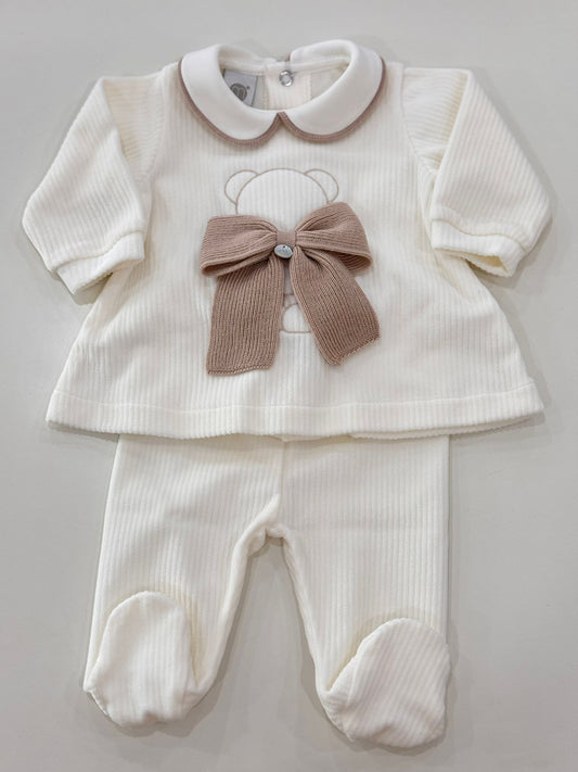 MARLU' - completo 2 pz orsetto ciniglia (set. 59 vaniglia) corredino invernale 25/26 - UNISEX