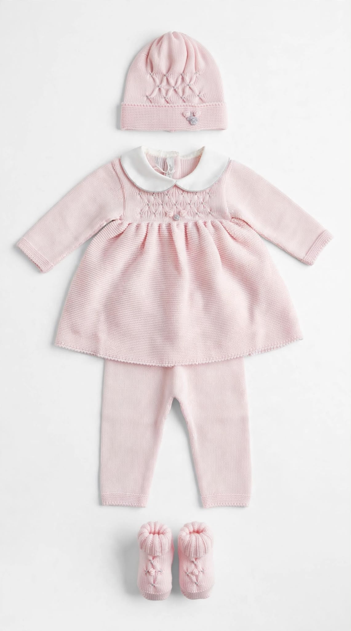 BABY LORD - completo nido d'ape lana 100% sabbia/rosa - invernale