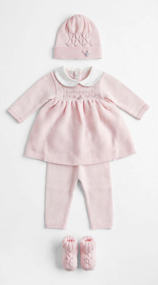 BABY LORD - completo nido d'ape lana 100% sabbia/rosa - invernale