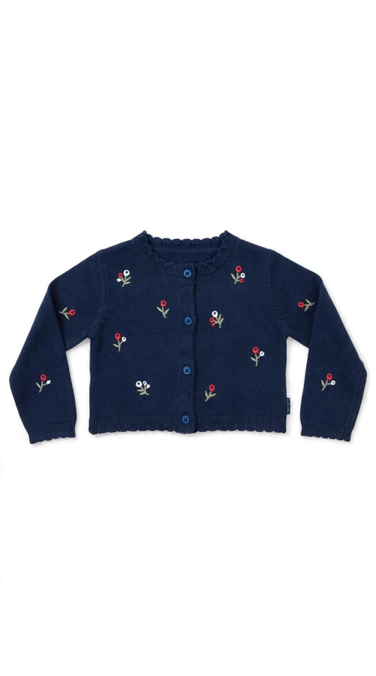 BOBOLI - cardigan fiorellini blu- invernale