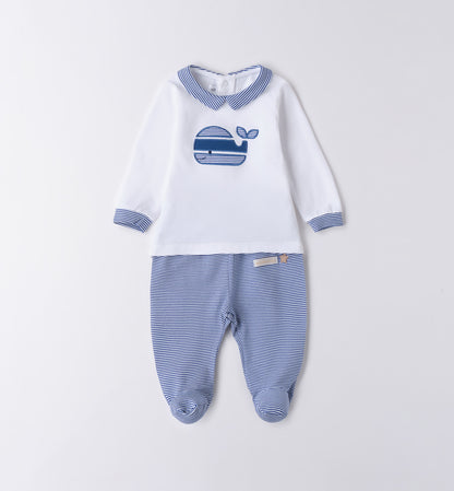 MINIBANDA - completo 2 pz balene in cotone corredino est 25 - BOY