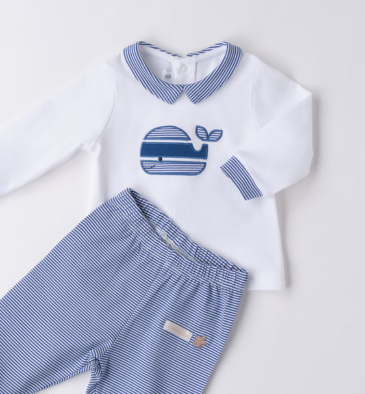 MINIBANDA - completo 2 pz balene in cotone corredino est 25 - BOY