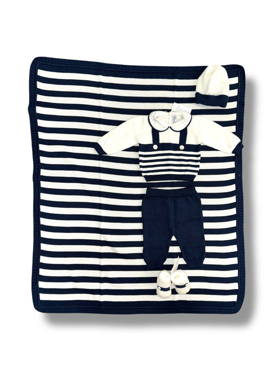 BEBE' DI ALMY - COPERTINA + COMPLETO 2PZ + CUFFIETTA + SCARPINE FILO DI COTONE CORREDINO ESTIVO