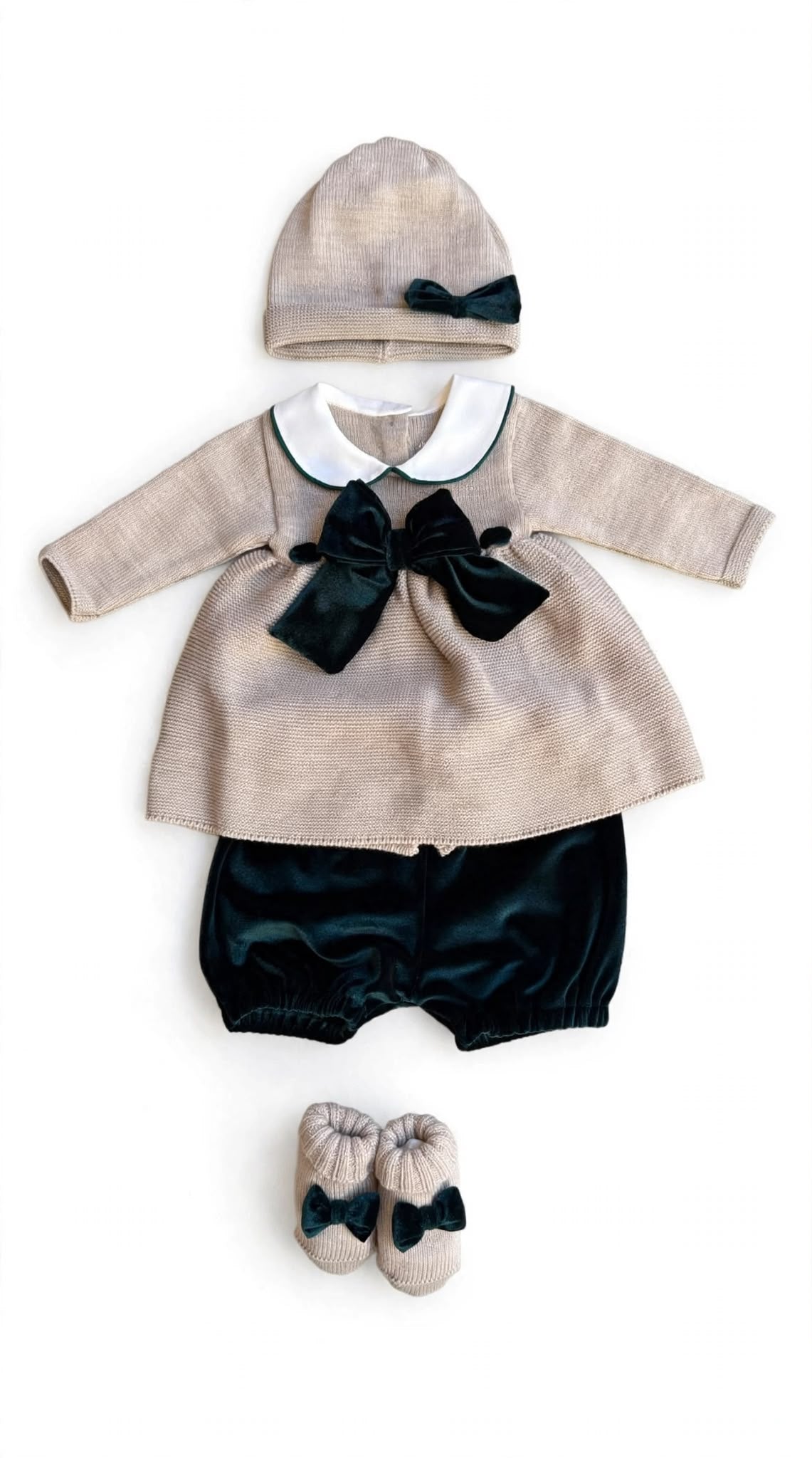 BABY LORD - completo fiocco velluto lana 100% corda/verdone - invernale