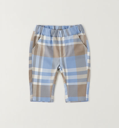 MINIBANDA - pantalone quadri azzurro/beige - invernale