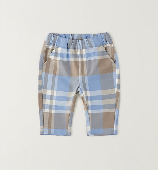 MINIBANDA - pantalone quadri azzurro/beige - invernale