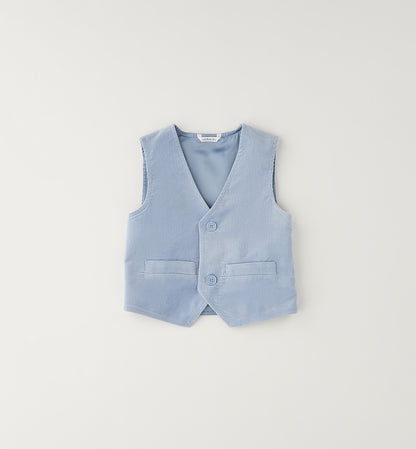 MINIBANDA - gilet millerighe velluto azzurro- invernale