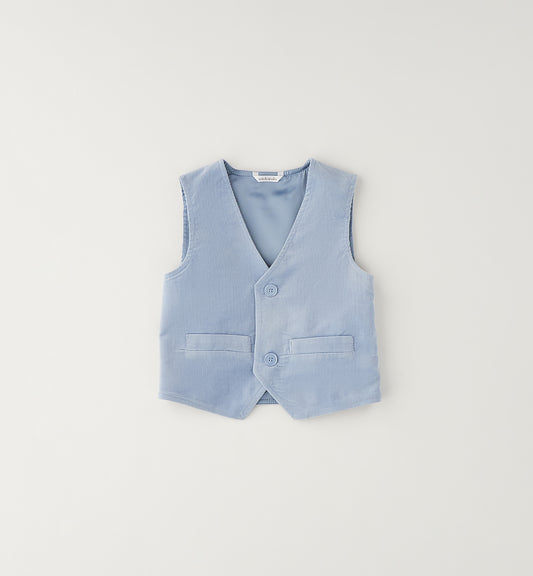 MINIBANDA - gilet millerighe velluto azzurro- invernale