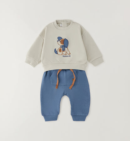 MINIBANDA - tuta 2 pezzi dog azzurro/beige - invernale