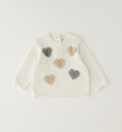 MINIBANDA - maglione cuori bianco- invernale