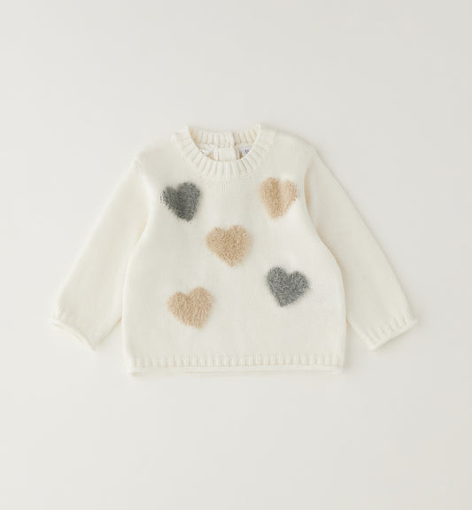 MINIBANDA - maglione cuori bianco- invernale