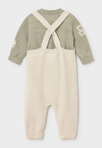 MAYORAL-completino salopette tricot avorio/verde-invernale