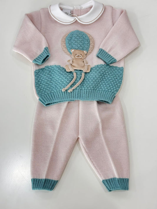 MARLU' - completo 2 pz mongolfiera 100% lana (set. 57 verde) corredino invernale 25/26 - UNISEX