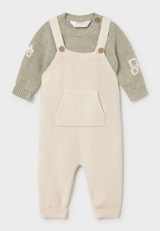 MAYORAL-completino salopette tricot avorio/verde-invernale