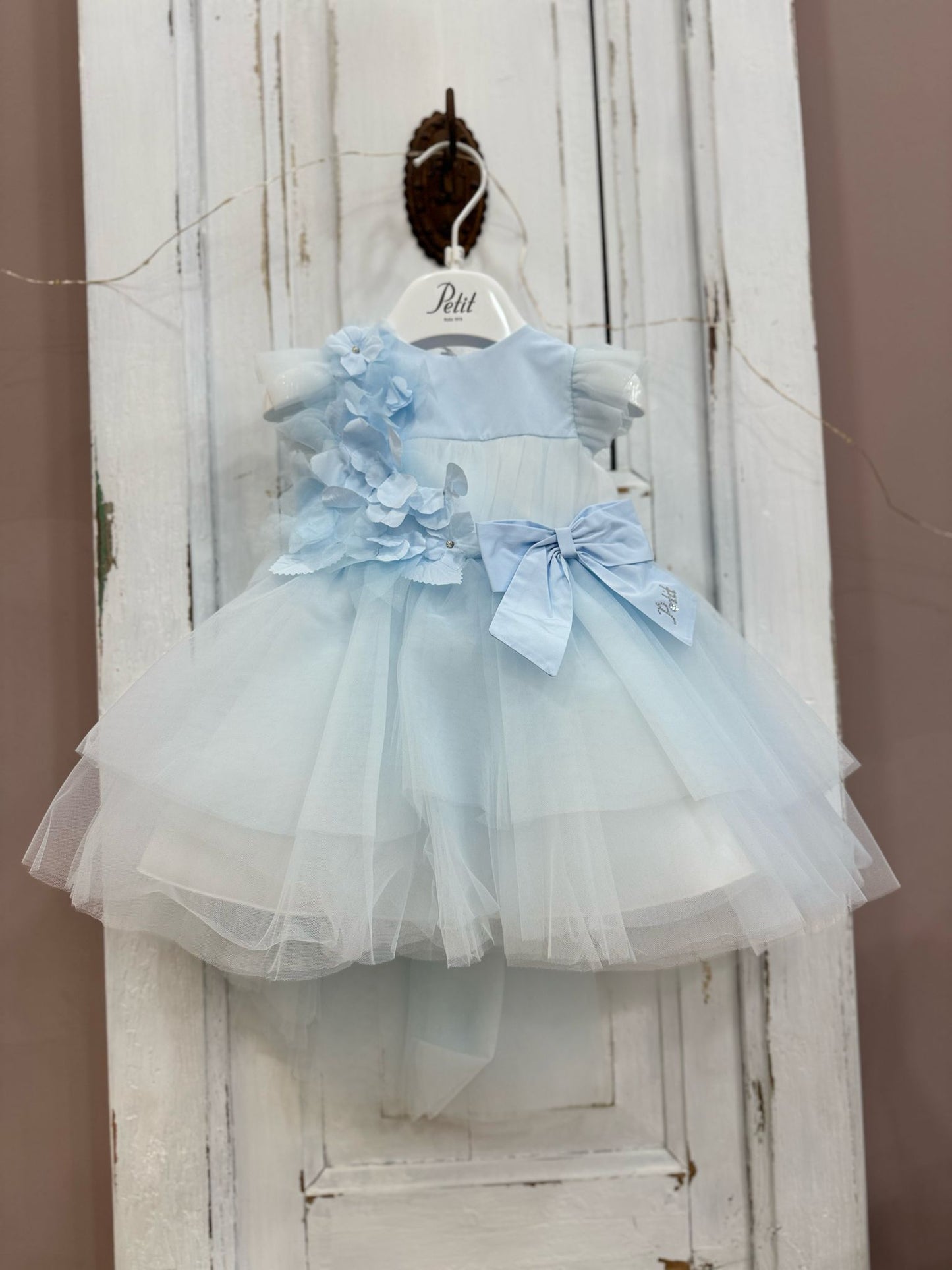 PETIT - abito tulle e fiori azzurro cerimonia - GIRL