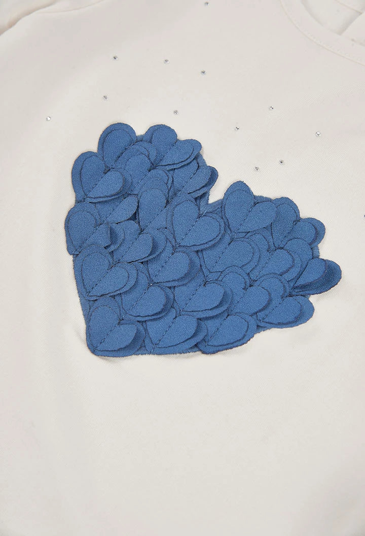 BOBOLI-maglia cuore e petali bianca/blu-invernale