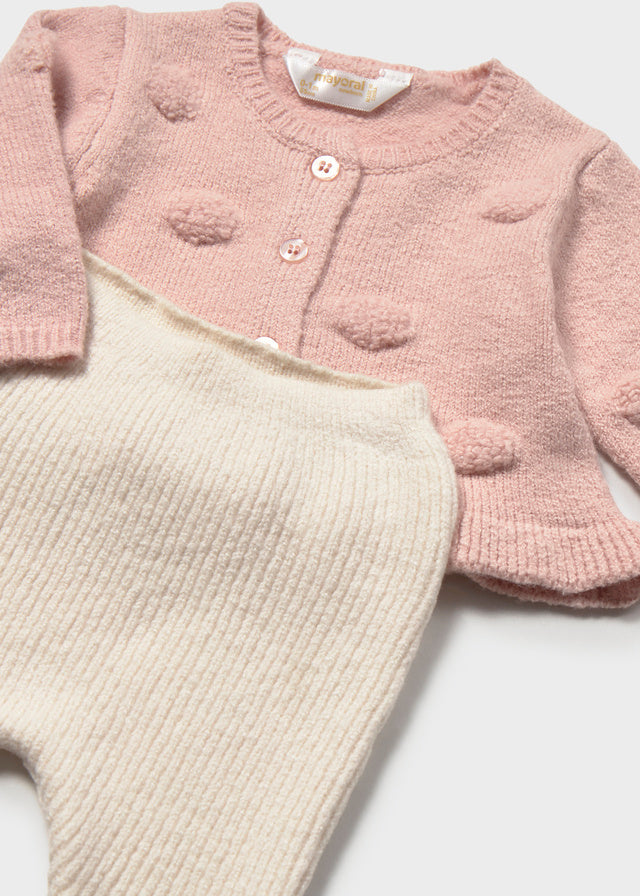 MAYORAL-completino cardigan+cappello nude-invernale