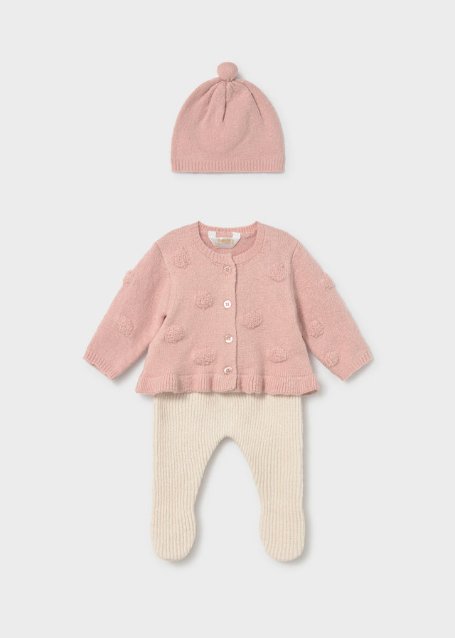 MAYORAL-completino cardigan+cappello nude-invernale