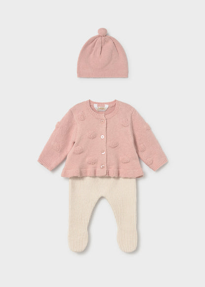 MAYORAL-completino cardigan+cappello nude-invernale