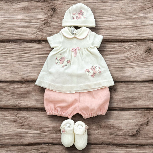 BABY LORD - completo con cuffietta e scarpine in filo di cotone corredino est 25 - GIRL