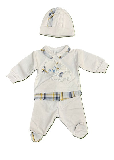LA SARTORIA DEI PICCOLI - completino 2 pezzi + cuffietta in cotone corredino - BOY