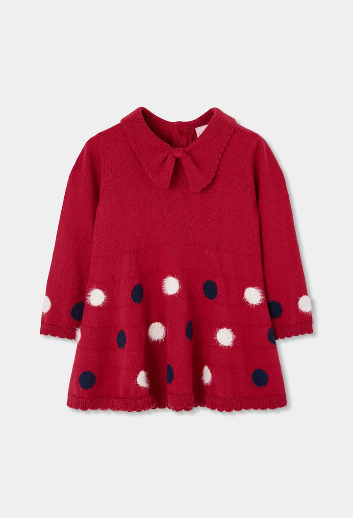 BOBOLI-abito in maglia pois rosso-invernale