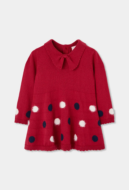 BOBOLI-abito in maglia pois rosso-invernale