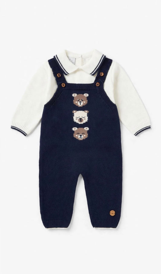 GRANLEI-set 2pz salopette in maglia blu/beige-invernale