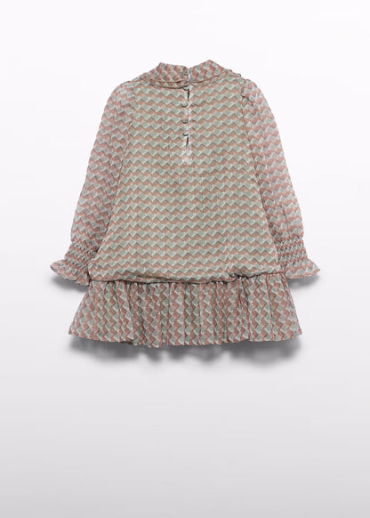 ABEL & LULA - vestito chiffon stampa verde/beige - invernale