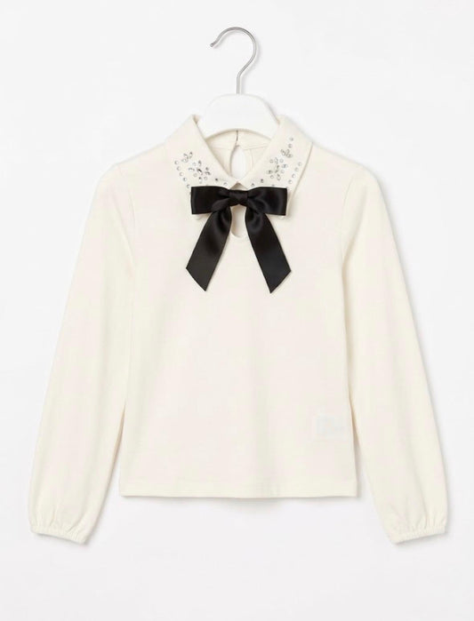 ALICE PI - t-shirt colletto strass e fiocco -invernale