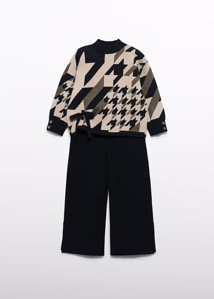 ABEL & LULA - completo pantalone maglia beige/nero - invernale