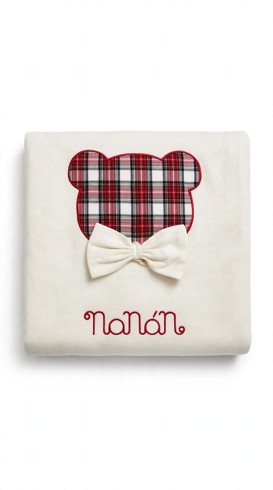 NANÁN - coperta orso tartan  bianco - invernale