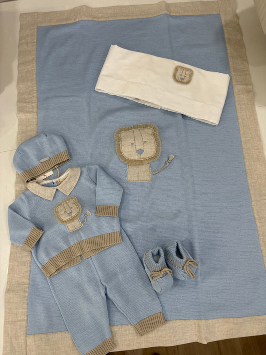 Set prima nascita leoncino in filo di cotone