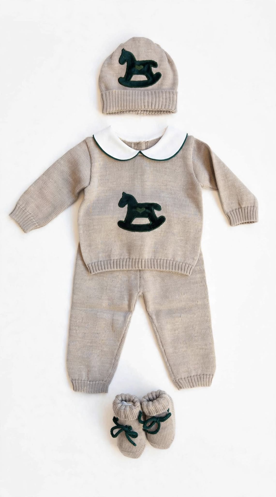 BABY LORD - completo cavalluccio lana 100% corda/verdone - invernale
